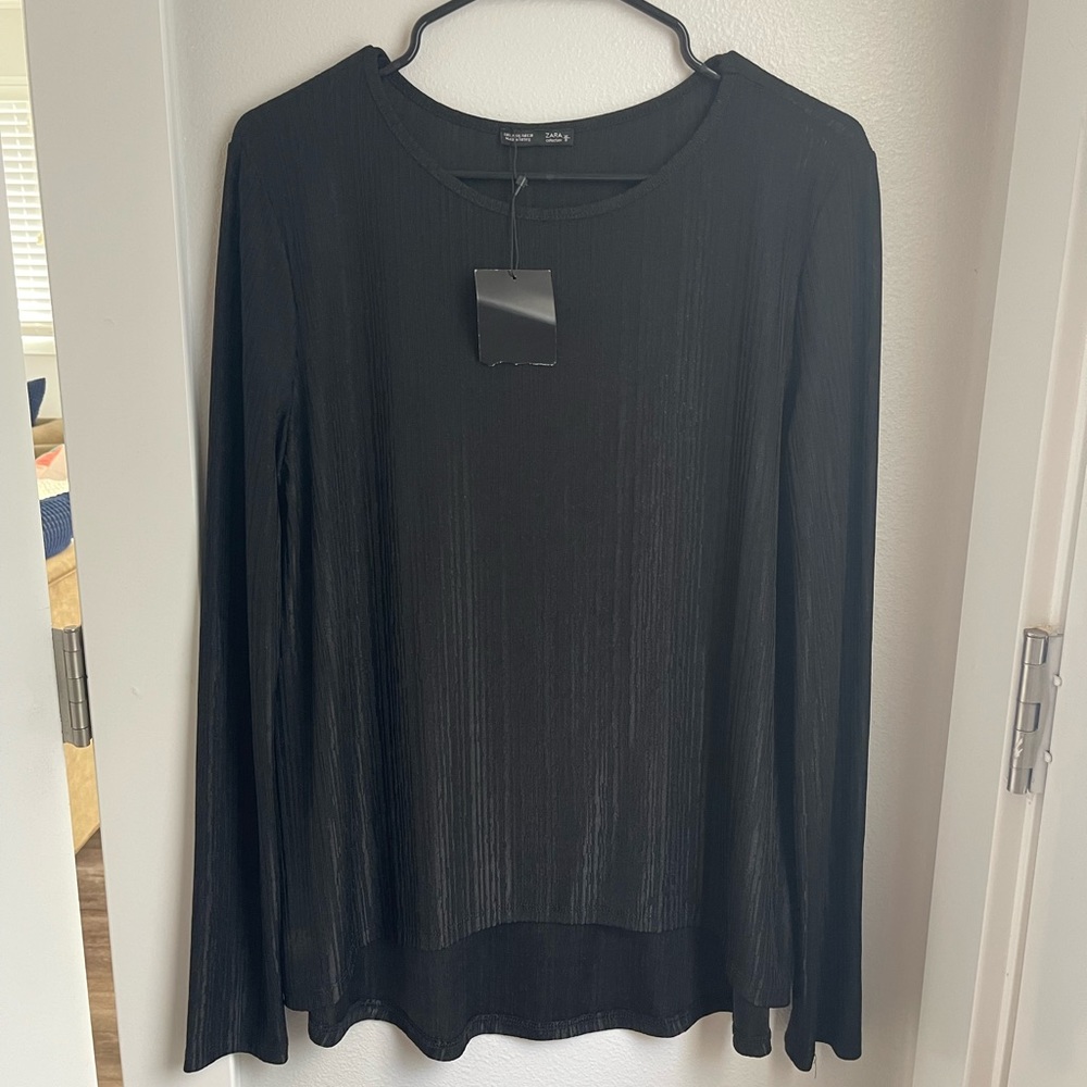 Zara Flowy Long-Sleeve Black Shirt